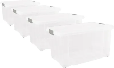 Produktbild von BigDean Eurobox mit Deckel und Rollen Stahlgrau 60x40x33cm Griffe Silber 2er Set : 4 Stück : Transparent