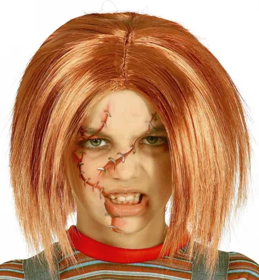 Produktbild von Orange Killerpuppe Perücke für Kinder an Halloween
