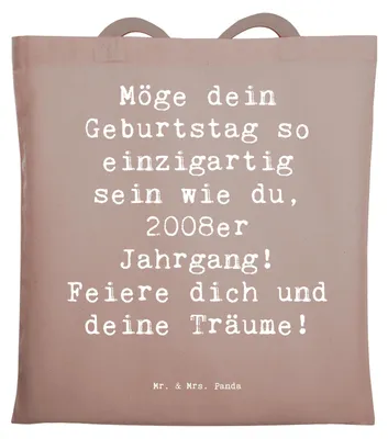 Produktbild von Mr. & Mrs. Panda Shopping Tasche Spruch 2008 Geburtstag Einzigartig - Braun Pastell - Geschenk, Jutebeutel, Glückwunsch, Geburtstagsspruch, Schultasche, Happy Birthday