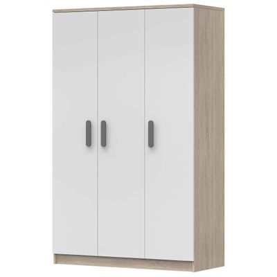 Kleiderschrank Drehtürenschrank Kinderkleiderschrank Schrank 120cm Sonoma Eiche/Weiß mit grauen Griffen - JONAS 19