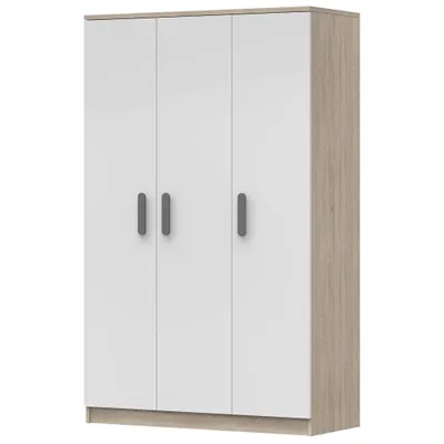 Produktbild von Kleiderschrank Drehtürenschrank Kinderkleiderschrank Schrank 120cm Sonoma Eiche/Weiß mit grauen Griffen - JONAS 19