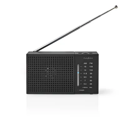 Produktbild von Nedis FM-Radio - Tragbare Ausführung - AM / FM - Batteriebetrieben - Analog - 1.5 W - Scharz-weiß Monitor - Kopfhörerausgang - IP20 - Schwarz