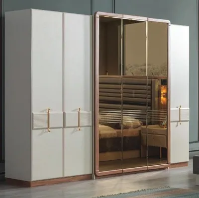 Produktbild von Weißer Kleiderschrank Designer Holz Schrank Schlafzimmer Glasschrank