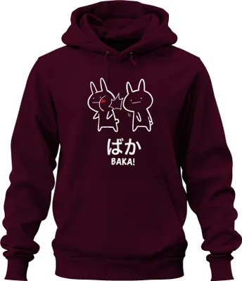Obrázok produktu pre ばか BAKA! Anime Kawaii Bunny Slap Otaku Manga Japan Chibi Cute Uni mikina s kapucňou, bordová, S
