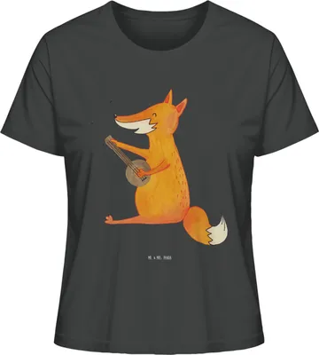 Produktbild von Mr. & Mrs. Panda Damen T-Shirt Fuchs Gitarre Größe L - Anthrazit - Geschenk, für Frauen, Kurzarmshirt, Singen, Sänger, Oberteil, Optimistisch, Basic Shirt, Musik, Spruch