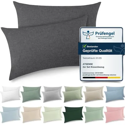 Obrázok produktu pre Sada dvoch obliečok na vankúš, 40x80 cm, tmavosivá, 100% predpraná bavlna, so zipsom, Oeko-TEX