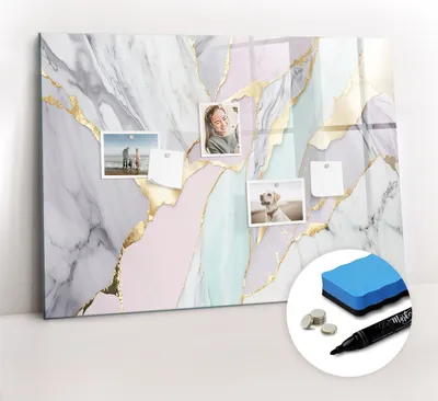 Produktbild von Magnetpinnwand Memoboard - Zubehörsatz - Schwarzer Marker + Schwamm + Magnete - 100 x 70 cm - Marmormuster