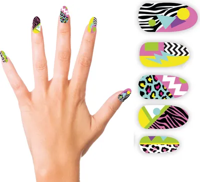 Immagine prodotto di 80s Nail Art Design Carnevale Colorato Party Nail Look Decorazione Non convenzionale Elegante Retro Stravagante Geometrica Creativa Stravaganza, Colore: Multicolore