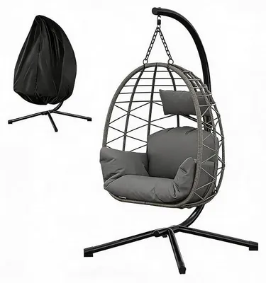 Imagen del producto de Silla colgante con estructura, muebles de jardín con tejido de polirratán y estructura metálica