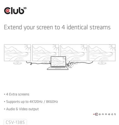 Produktbild von Club3D HDMI Splitter 1 Eingang -> 4 Ausgänge 4K120Hz UHD retail