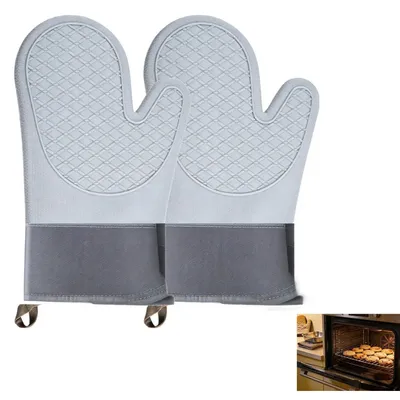 Produktbild von Ofenhandschuhe Hitzebeständig Silikon Anti-Rutsch Baumwolle Grau 2 Stück 14,5 x 28 cm -40°C bis 230°C