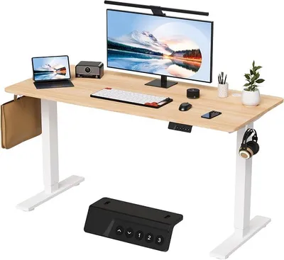 Imagen del producto de Escritorio de altura ajustable de 80x160 cm, escritorio eléctrico con función de memoria y anti-colisión, altura ajustable de 70 a 117 cm, ideal para oficina, teletrabajo y juegos (color natural de madera)