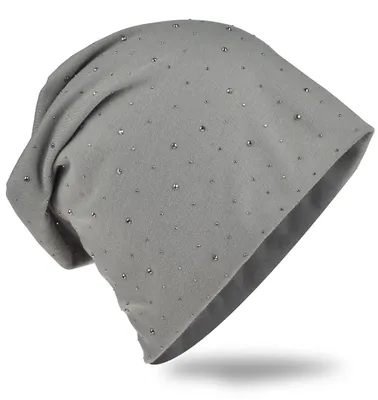 Produktbild von Beanie Muetze Strass Nieten Grau