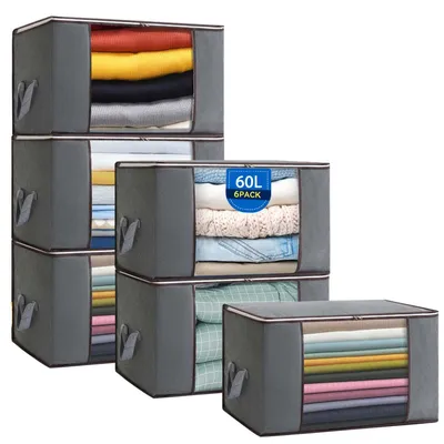 Image de Grand sac de rangement 4 pièces, bac de rangement pliable avec couvercle (60 litres), bac de rangement pour vêtements