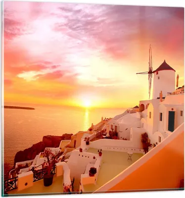 Produktbild von Bilder auf glas - Santorini Griechenland Urlaub - 30x30cm - Glasbilder - Wandbilder - Kunstdruck - zum Aufhängen bereit - Wanddekoration aus Glas - Glas Bilder - Wandbild auf Glas - GAC30x30-2691