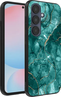 Produktbild von Smartphonica Handytasche geeignet für Samsung Galaxy S24 FE mit Marmordruck - TPU Rückseite Abdeckung Fall Marmor Design - Gold Grün