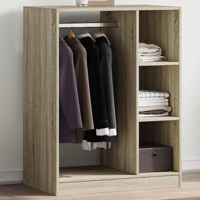 Produktbild von Kleiderschrank Sonoma-Eiche 77x48x102 cm Holzwerkstoff Schrank mit Regalen, Garderobenschrank Aufbewahrungsschrank für Schlafzimmer Flur