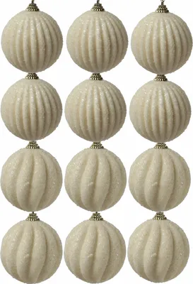 Christbaumkugeln - Weihnachtsbaumkugeln - bruchfest - D: 8cm - 2 Designs - creme - 12er Set