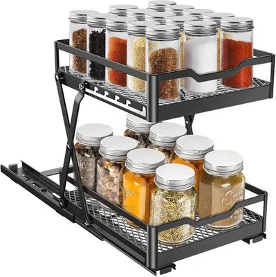 Produktbild von Famanu Kräuterregal Organizer für Schrank - Verstellbare Ausziehbare Ablage für Küche und Vorratsraum
