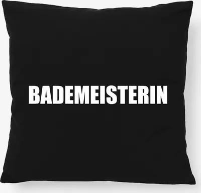 Produktbild von Huuraa Kissen Bademeisterin Schriftzug 40x40cm mit Füllung Black Baumwolle Dekokissen Geschenkidee