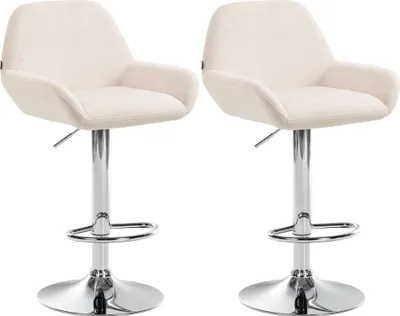 Produktbild von CLP 2er Set Barhocker Braga Samt drehbar und höhenverstellbar creme Material Gestell Metall in Chromoptik