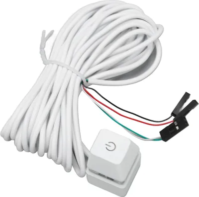 Image de Interrupteur d'alimentation pour PC Touche mécanique blanche Interrupteur bleu Rétroéclairé Plug and Play Bouton d'alimentation pour ordinateur de bureau Jouer Lumière verte Câble de 13,1 pieds
