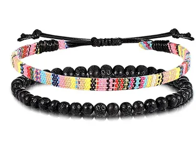 Produktbild von Made by Nami Boho Surfer-Armband 2er Set Herren & Damen - Handmade Strand Festival Accessoires - Azteken-Band Ethno Style - Männer Frauen Perlen-Armband