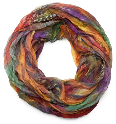 Produktbild von styleBREAKER Damen Loopschal Feder Muster Batik Style | leichter Schlauchschal mit Crash Crinkle Optik | weiches Halstuch für Frühling und Sommer