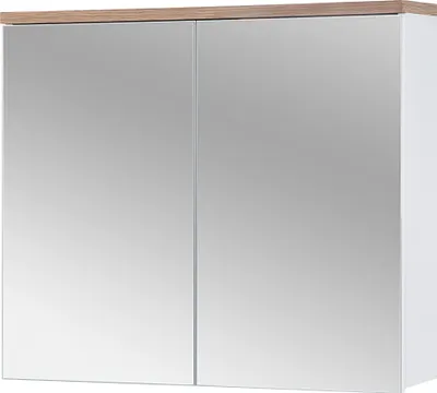 Image de Armoire De Salle De Bain Avec Miroir 80 Cm Blanc Brillant 2 Portes Moderne