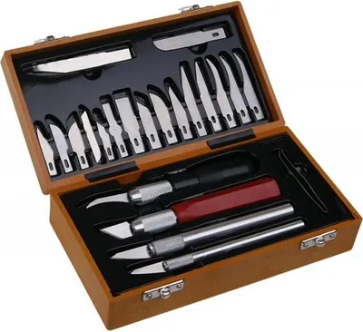 Produktbild von 23-teiliges Skalpell-Set mit ergonomischen Griffen und Schnellwechselklingenhalter für Modellbau, Schnitzerei, Industrie
