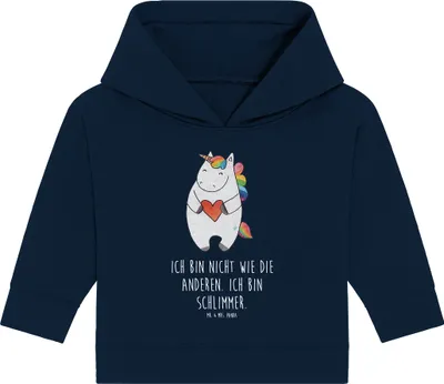 Produktbild von Mr. & Mrs. Panda Organic Baby Hoodie Einhorn Herz 12. - 18. Monat - French Navy - Geschenk, Kapuzensweatshirt, Unicorn, Lustig, Kapuzenshirt, Witzig, Freundin