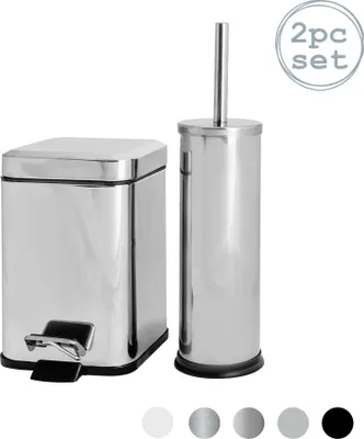 Produktbild von Harbor Housewares Mismatched Toilettenbürsten- und Mülleimer-Set – Chrom
