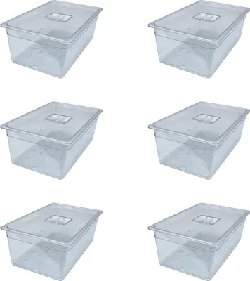 Produktbild von AcMax 6 Sets GN 1/1 Behälter 28 Liter 200mm tief mit Deckel und Abtropfeinlage 75