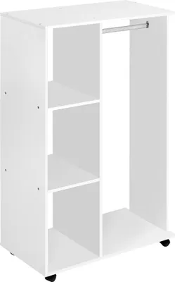 Image de Armoire ouverte - Portemanteau sur roulettes - Tringle à vêtements et étagères - 80×40×128 cm - Mélamine - Blanc