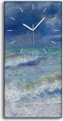 Produktbild von Wohnzimmer-Bild Leinwand Uhr 30x60 Gemälde Meer Wellen Himmel Wolken Kunst - weiße Hände