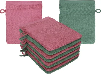Produktbild von Betz 10 Stück Waschhandschuhe 16x21 cm PREMIUM 100% Baumwolle Farbe: beere - tannengrün