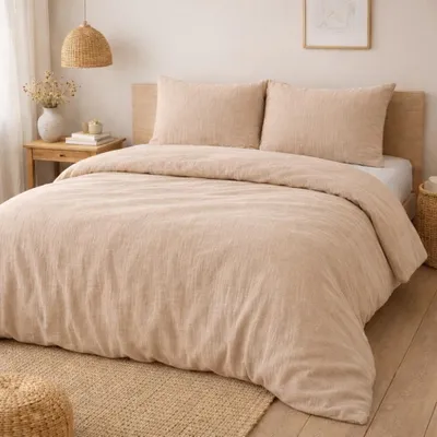 Immagine prodotto di Set da letto in garza di cotone color sabbia 240 x 260 cm