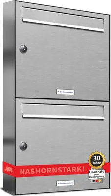 Produktbild von 2er Edelstahl Briefkasten Anlage 2 Fach Wandbriefkasten Postkasten