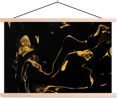 Produktbild von MuchoWow® Textilposter Muster - Gold - Schwarz 120x80 cm mit holzfarbenen Rahmen - Aufhängeset