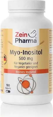 A white bottle of Zein Pharma Myo-Inositol supplement.