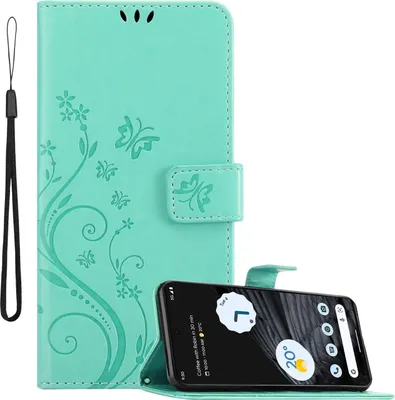 Produktbild von Cadorabo Hülle für Google PIXEL 7 PRO in FLORAL TÜRKIS Schutzhülle im Blumen Design mit Magnetverschluss, Standfunktion und Kartenfächern Flip Case Flower Cover Etui Handy Klapp Hülle Book Tasche