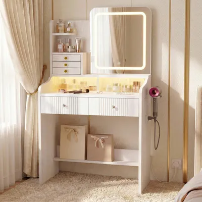 Productafbeelding van IRONCK Schminktafel met LED-spiegel en RGB-verlichting, make-up tafel met lade