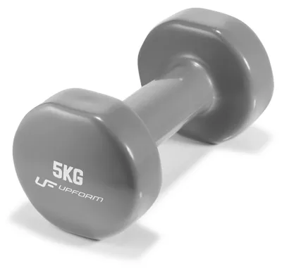Produktbild von Graue Hantel 5 kg mit Gusseisenkern und robuster Vinylbeschichtung für sicheren Halt