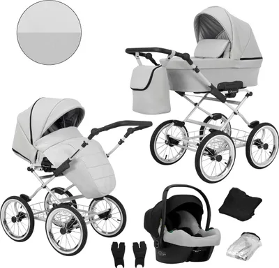Immagine prodotto di Carrozzina Kunert Romantic 3 in 1 in ecopelle grigia con seggiolino auto Cosmo e telaio grigio