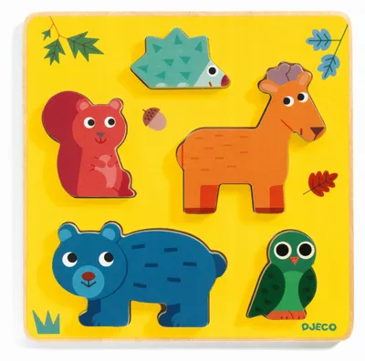 Immagine prodotto di Djeco - Puzzle in legno "Frimours" con animali, ideale per bambini piccoli