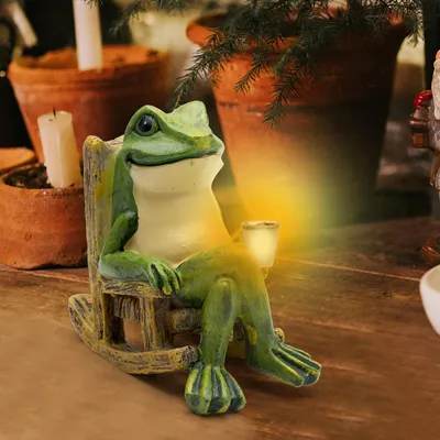 Solar-Frosch-Dekoration, LED, 10x10x6 cm, Harz, grün