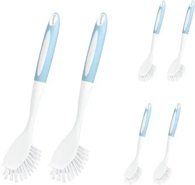 Immagine prodotto di Set di spazzole da cucina con diffusore per stoviglie, pentole, spazzole da bagno e pulizia del bagno, con manico lungo, blu, 6 pezzi.