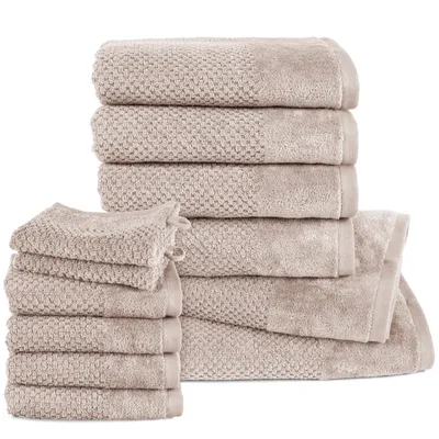 Produktbild von Pure Label 12.TLG Handtücher Set aus Baumwolle - 2x Badetuch 70x140 cm 4x Handtuch 50x100 cm 4x Gästetuch 30x50 cm 2x Waschlappen 16x21 cm, Taupe
