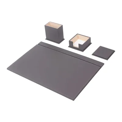 Productafbeelding van Lederen bureauaccessoireset – 4 onderdelen – Grijs – 4-delige set