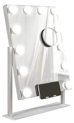 Produktbild von Hollywood Spiegel mit Beleuchtung, 12 LED, 37 x 46 cm, 3 Lichtfarben, 10X Vergrößerung, 360° Drehbar, USB-Ladeanschluss, Weiß